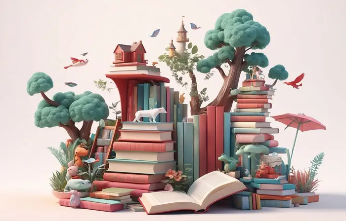 A Tree with a Book Digital 3D Design Art Illustration
